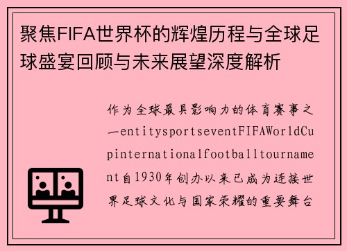 聚焦FIFA世界杯的辉煌历程与全球足球盛宴回顾与未来展望深度解析